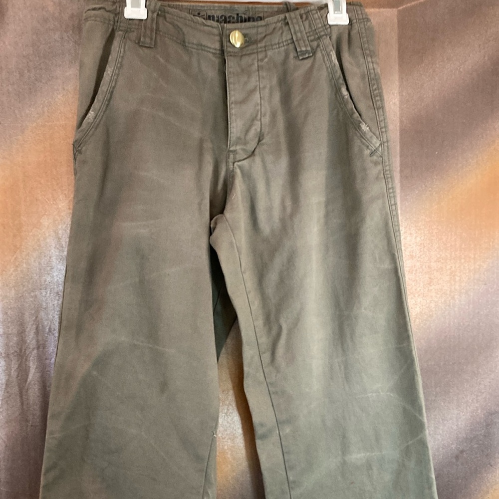 Size 28 Machina olive‎ green straight leg button up distressed cotton pants 400